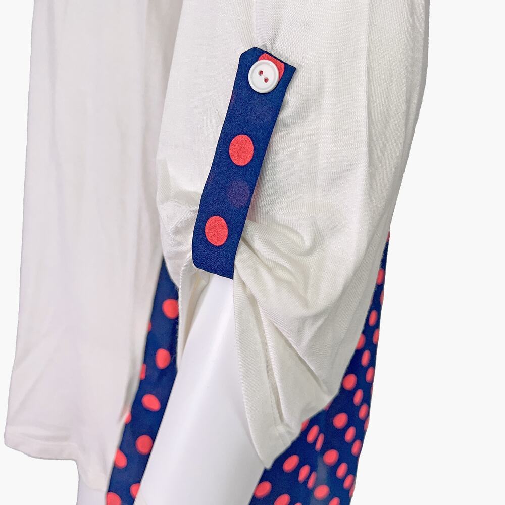 ADRIENNE Blue & Red Polka Dot Back Blouse Top (White | Size M) - Picture 5 of 8